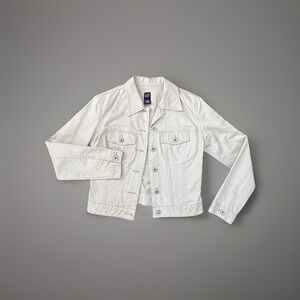 Vintage 90s Gap Womens Beige Denim Short Jean Jacket Small Cotton Y2K Hippie‎